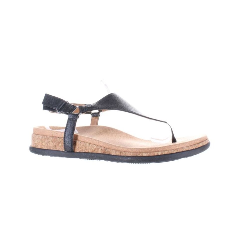 Vionic Black Leather Cork Footbed T-Strap Sandals